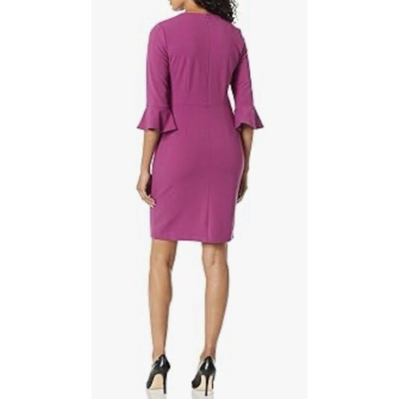 Donna Morgan Dress 10 Purple Berry 3/4 Long Flutter Sleeve Career Church - Picture 2 of 11